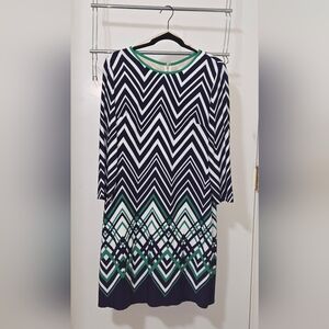 Eliza J Blue White Green Shift Dress